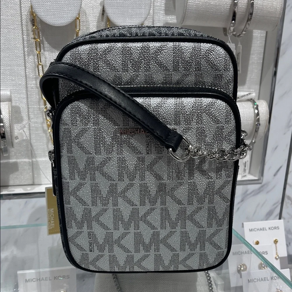 MICHAEL KORS Jet Set Medium Metallic Signature Logo NS Chain Crossbody Flight